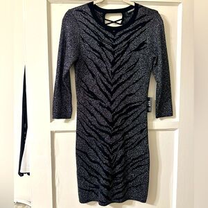 NEW WITH TAGS Express Black & Silver Sparkle Mini Dress with Design, Medium